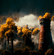 Apocalyptic Pollution Scene Factory Chimneys Smoking Digital Art