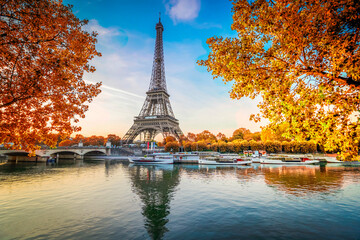 Poster - eiffel tour over Seine river