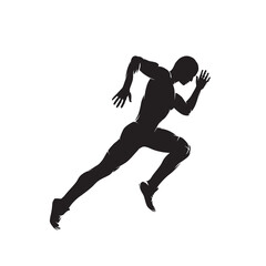 Wall Mural - Run, running man, isolated silhouette, side view. Vector runner