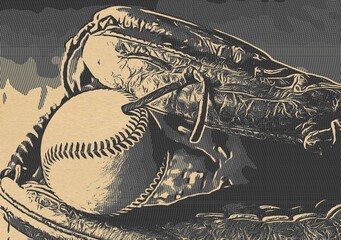 baseball glove with ball on vintage back  ground