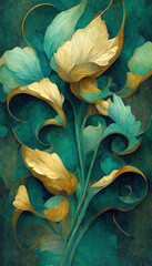 Wall Mural - Elegant floral background in Art Nouveau style. Retro decorative flower design. 3D illustration.