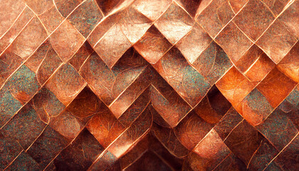 Abstract bronze copper metal background. Artistic grunge metallic surface design. 3D illustration.