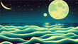 full moon night ocean or sea landscape starry sky