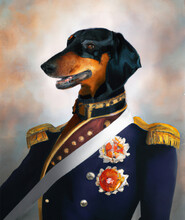 Oil Painting Of Prince Dog Background, Renaissance Dog Portrait Of A General, Lord, Admiral, Emperor, Commodore. Custom Funny Pet Portrait, Vintage Memorial, Canvas, Luxury Wall Art Tableau Decoration
