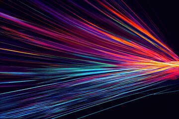 A computer generated digital illustration of an abstract futuristic bright colourful neon light trails energy style swoosh background.