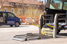 Accessible Car With Wheelchair Lift Ramp For Person With Disability.