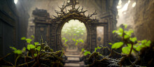 An Ancient Temple Overgrown With Vines Digital Artwork Illustration Paintings Hyper Realistic Renders