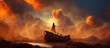 the pirate with a sword standing on ruins of boat Digital Artwork Illustration Paintings Hyper Realistic Renders