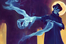 Undead Sorcerer Casting A Spell Digital Art Style Digital Artwork Illustration Paintings Hyper Realistic Renders