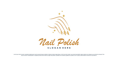 Wall Mural - Nail polish and manicure logo design with woman hands icon and creative concept Premium Vector