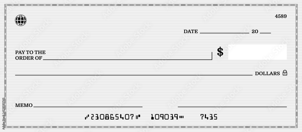 Blank bank check, checkbook cheque template for dollars payment, vector ...