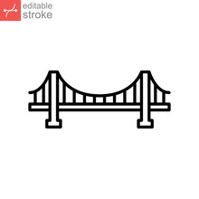 Bridge Icon Outline Style, Road, Architecture. Ground Transportation. Constructions Of  Stone Metal Girders Architectural Symbol. Editable Stroke. Vector Illustration Design On White Background EPS 10