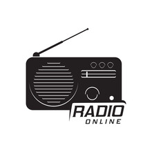 Online Radio, Radio Station Isolated Vector Icon. Retro Receiver With Antenna And Turner Monochrome Emblem. Live Stream Podcast Studio Label. Social Media Program, Virtual Channel Broadcast
