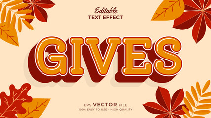 Editable text style effect - autumn text with maple leaves illustration