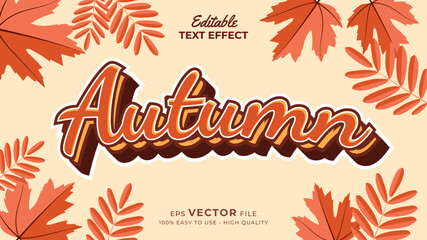 Wall Mural - Editable text style effect - autumn text with maple leaves illustration