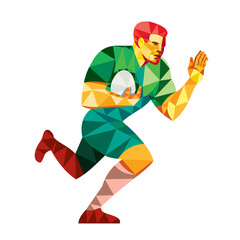 Wall Mural - Rugby Player Fend Off Low Polygon