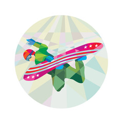 Wall Mural - Snowboarder Snowboard Jumping Low Polygon