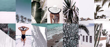 Set Of Trendy Aesthetic Photo Collages. Minimalistic Fashion Images. Beach Vacation Vibes Moodboard