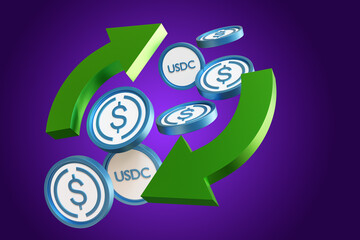 Aufkleber - usdc purchase. digital us dollar. usd coins trading. usdc exchange symbol on purple. cryptocurrency 