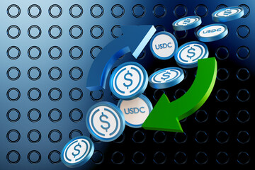 Aufkleber - usdc interchange. coins with dollar and usdc logo. interchange fiat currencies to stablecoin. crypto