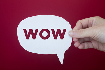 Poster - Speech bubble in front of colored background with Wow text.