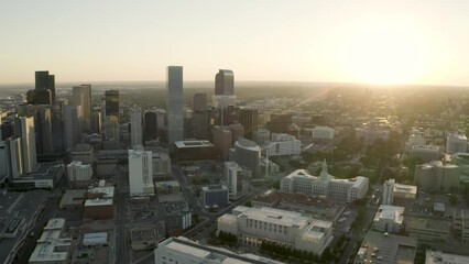 Poster - 4k Aerial Drone Footage - Skyline of the City of Denver Colorado at Sunrise.