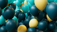 Teal, Turquoise And Yellow Balloons Floating In The Air. Fun, Festival Wallpaper.