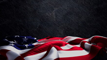 Veterans Day Banner. Authentic Holiday Background Featuring USA Flag On Black Stone With Copy-Space.