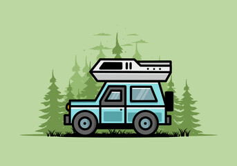 Wall Mural - Off road vehicle car camping illustration badge design