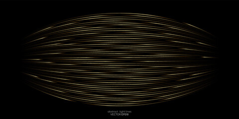 Poster - Abstract speed gold light curve lines movement dynamic pattern isolated on black background in concept speed, luxury, music, technology, 5G, digital.