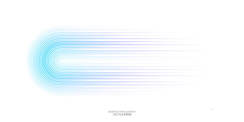 Poster - Vector half circles lines flowing dynamic pattern colorful gradient blue green purple colors isolated on white background for concept of AI technology, digital, communication, science, music