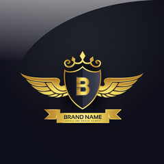 Luxury royal wing Letter B crest Gold colour, Victory logo, crest logo, wing logo, vector logo template