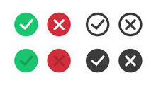 Yes No Icon Sign Vector Or Ok Correct And Incorrect Red Green Symbol Pictogram, Tick Check Mark Verify And Cross X Wrong Fail Graphic button Circle, Dont Deny And False True Line Outline Art Image