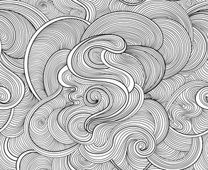 Wall Mural - Decorative vector seamless background with curling wavy lines, sea waves pattern