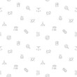 Monochrome seamless pattern science, atom, molecule, laboratory, planet, physics, experiment, microscope, chemical background on white backdrop. Repeat abstract texture.