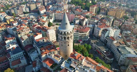 Wall Mural - The Famous Galata Tower In Istanbul, Turkey. Aerial view of the sights of Istanbul. The European part of Istanbul. The view from the drone.