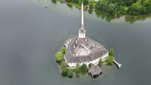 Aerial View From Drone, Schloss Ort In Gmunden Am Traunsee, Pretty Lake	