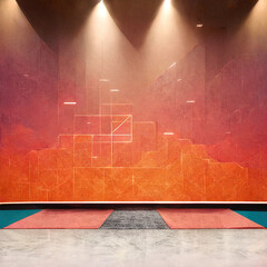 Poster - 3d rendering studio with geometric shapes, podium on the floor. platforms for product presentation, 