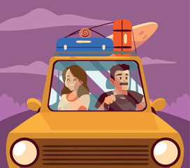 Sticker - man and woman in car with suitcases