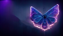 Electronic Butterfly With Purple Neon Illumination