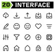 © Suryo - User interface icon set include cloud, weather, download, user interface, arrows, upload, draw, pencil, edit, face, emoticon, smile, sad, love, favorite, filter, menu, option, tunnel, block full cross