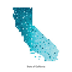 Wall Mural - Vector isolated geometric illustration with icy blue area of USA - State of California map. Pixel art style for NFT template. Simple colorful logo with gradient texture