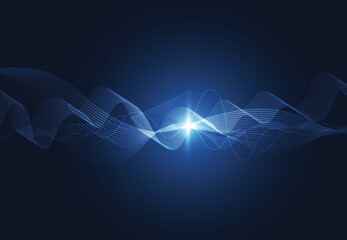 Wall Mural - Modern speaking sound waves oscillating dark blue light, Abstract technology background. Vector illustration