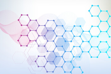 Science network pattern, connecting lines and dots. Technology hexagons structure or molecular connect elements