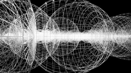 Poster -  abstract background wireframe design black and white color wire sphere on black background, wallpaper, space and futuristic design suitable for game website or tech goods industries