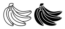 Linear Icon, Bunch Of Sweet Ripe Bananas. Harvesting Tropical Fruits. Simple Black And White Vector Isolated On White Background