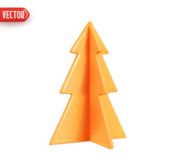 Poster - Christmas tree. New Year's holiday decor. Abstract minimal decorative festive conical shape tree. Realistic 3d design element In cartoon style. Icon isolated on white background. Vector illustration