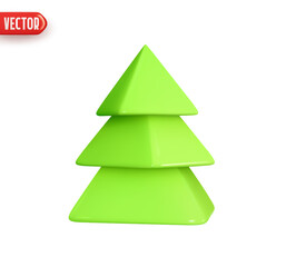 Poster - Christmas tree. New Year's holiday decor. Abstract minimal decorative festive conical shape tree. Realistic 3d design element In cartoon style. Icon isolated on white background. Vector illustration