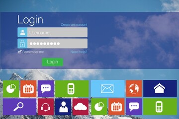 Poster - Digitally generated image of login page with various icons