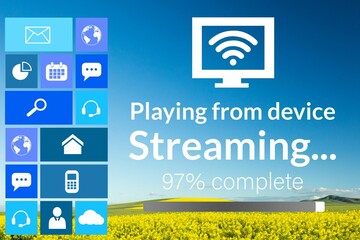 Poster - Various computer icons with progress bar on device screen